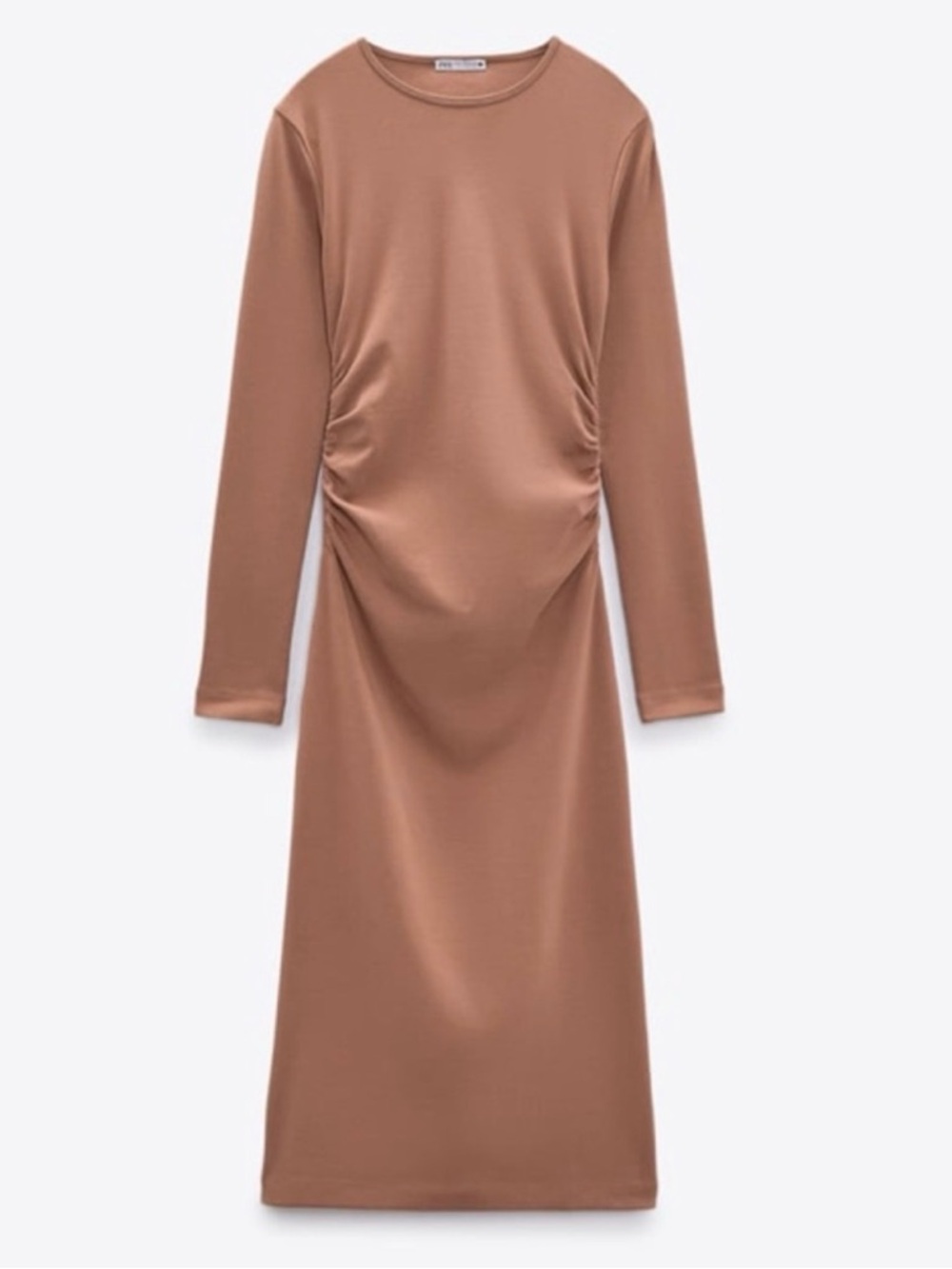 Zara Long Sleeve Ruched Midi Dress - Brown